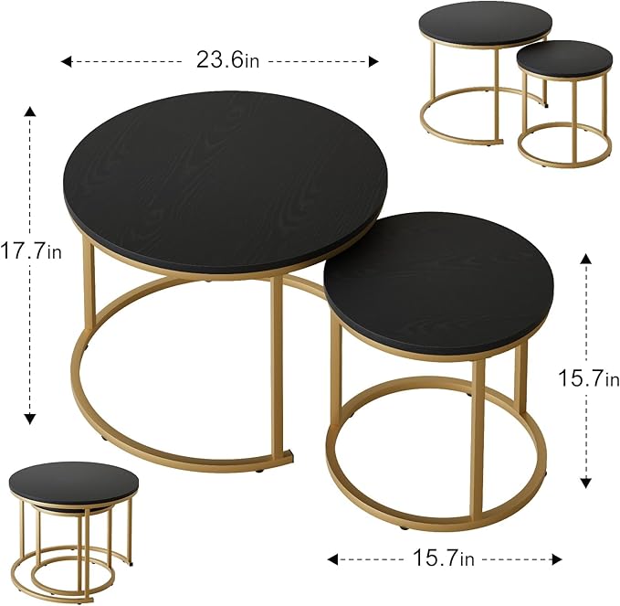 Garden 4 you Nesting Coffee Table, 23.6" Round Coffee Table Set of 2, Wooden