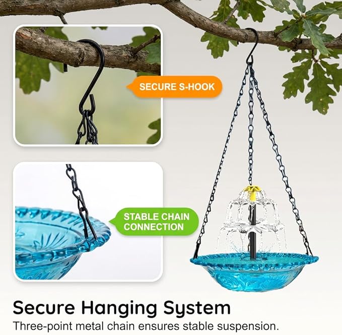 Solar Cascade Hanging Bird Bath Fountain, New Hanging Bird Bath with Flowing Water, Bird Bath Fountain Decorative Garden Yard Patio for Outdoor (Red)