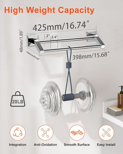 Alise Bath Double Towel Bars,Towel Holder Towel Racks for Bathroom Lavatory,16 Inch SUS304 Stainless Steel Towel Hanger Towel Rail Wall Mount,Polished Chrome