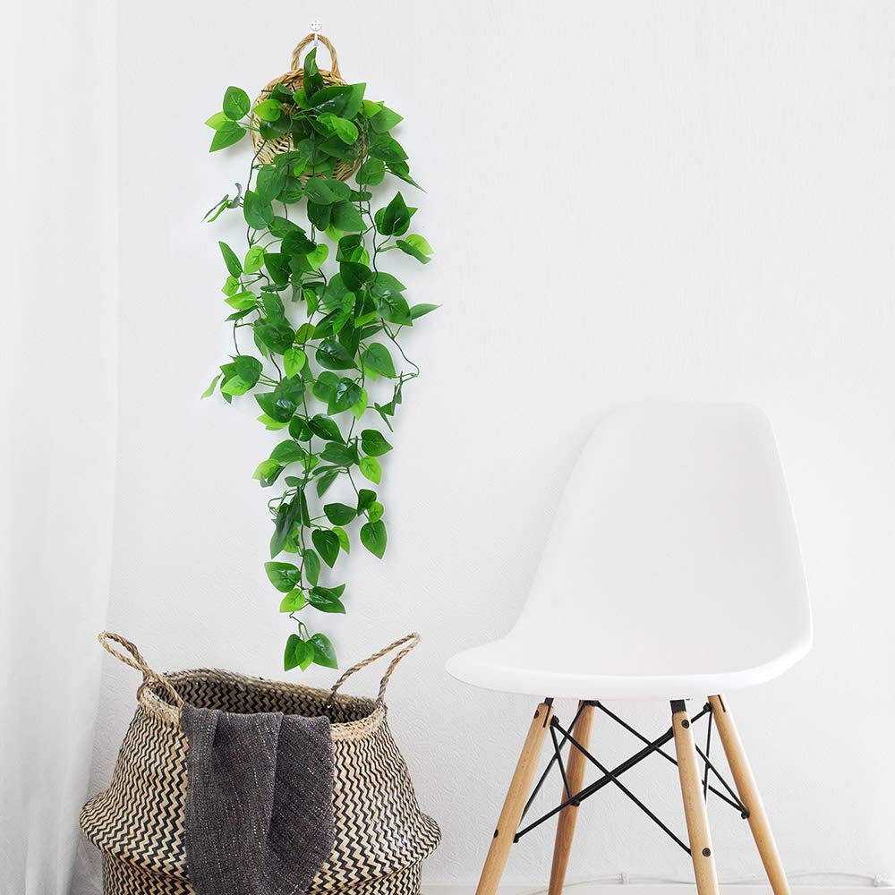ANZOME Artificial Hanging Plants, 3.5ft Ivy Vine Fake Leaves Green Chain for Indoor Outdoor Wall Home Room Garden Wedding Garland Decoration(Basket Included)