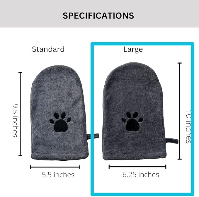 Penny & Niko Microfiber Pet Towel Mitts - Paw Cleaning and Drying Mitts/Gloves for Dogs and Cats (Gray, Large - 2 Pack)