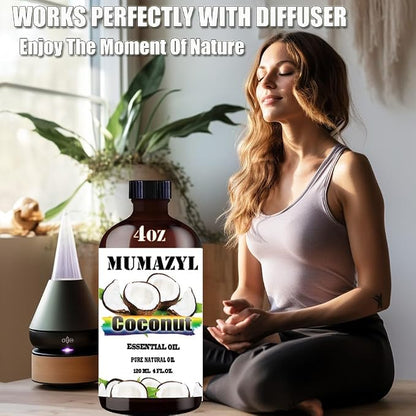 Coconut Essential Oil, Coconut Oil 4 Fl Oz 120ML for Diffuser Humidifier Yoga Cleaning DIY Candle Soap Making MUMAZYL Essential Oils