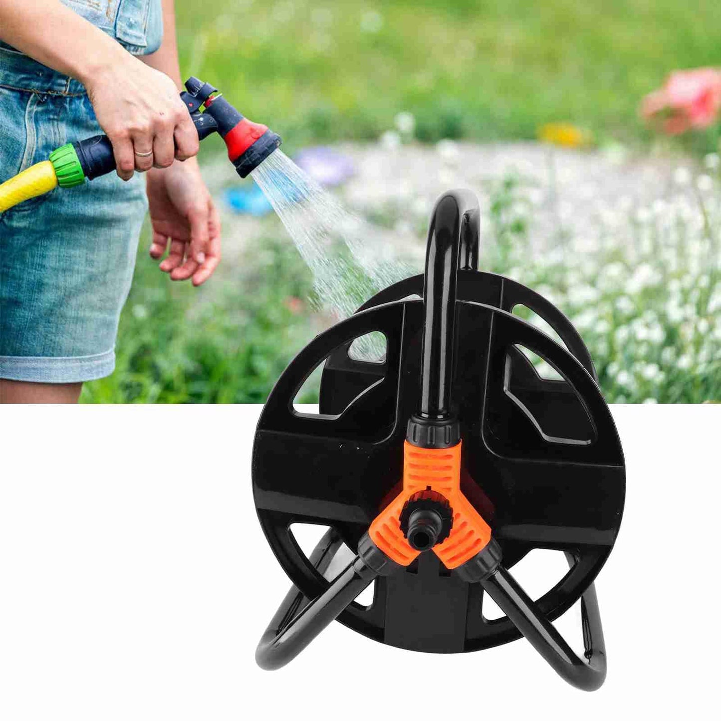 HURRISE ABS Hose Reel with Single Arm, Wall-Mounted Garden Hose Storage Rack for Car Washing & Watering