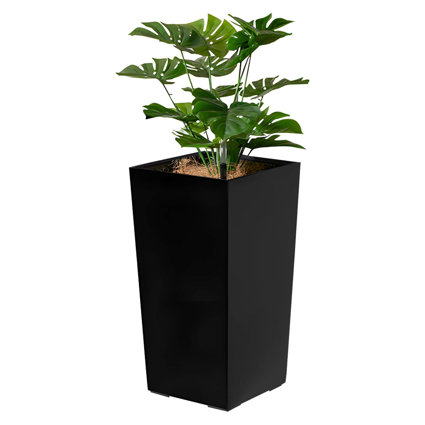 Set of 2 Large Tall Planter for Indoor or Outdoor 22" Flower Pots Tapered Tall Planters with Tray for Porch, Patio, Backyard, Large Planters for Plants with Visual Water Level, Dual Buckle, Tray Black