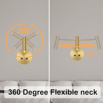 Gold Wall Mounted Reading Light, 3000K Flexible Headboard Reading Sconces with On Off Switch Control, Plug in/Hardwired Wall Light Fixtures with Night Light for Bedside Bedroom Bunk