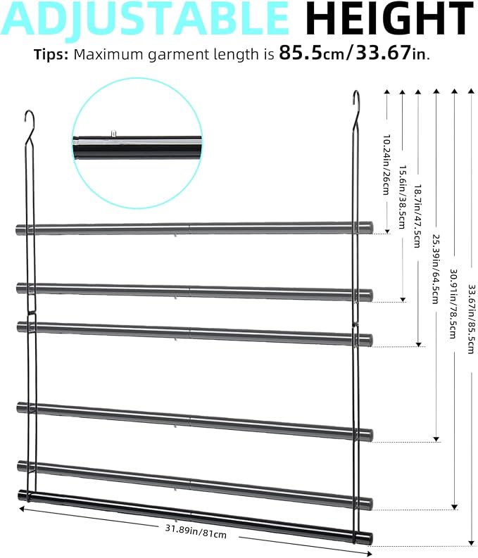 Hanging Closet Rod 31.89in Adjustable Height, Closet Extender Hanging Bar for Closet Rod Heavy Duty Closet Organizer, Black