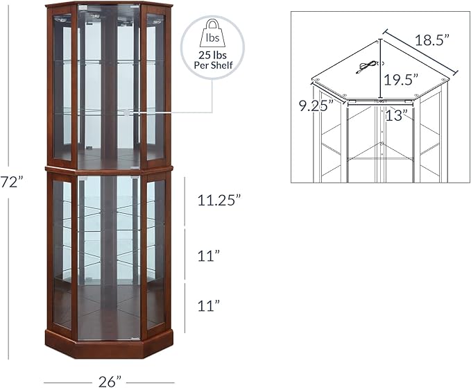 BELLEZE Lighted Corner Display Curio Cabinet, Bar and Liquor Storage Area
