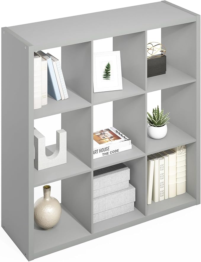 Furinno Simple Cube Storage Organizer, 9-Cube Display Shelf, Open Back Shelving