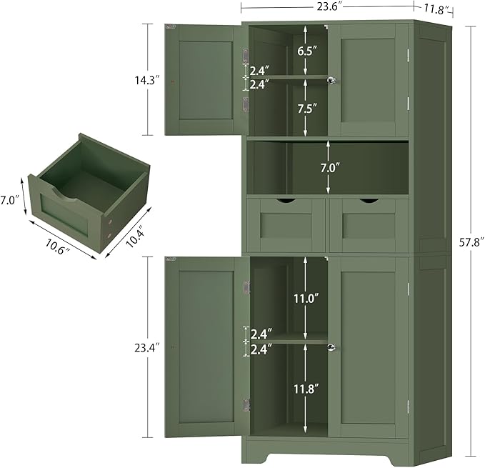 Iwell 58" H Tall Bathroom Storage Cabinet