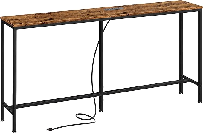 SUPERJARE Console Table with Outlet, 63 Inch Sofa Table with Charging Station