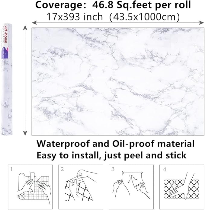 Arthome White Marble Contact Paper