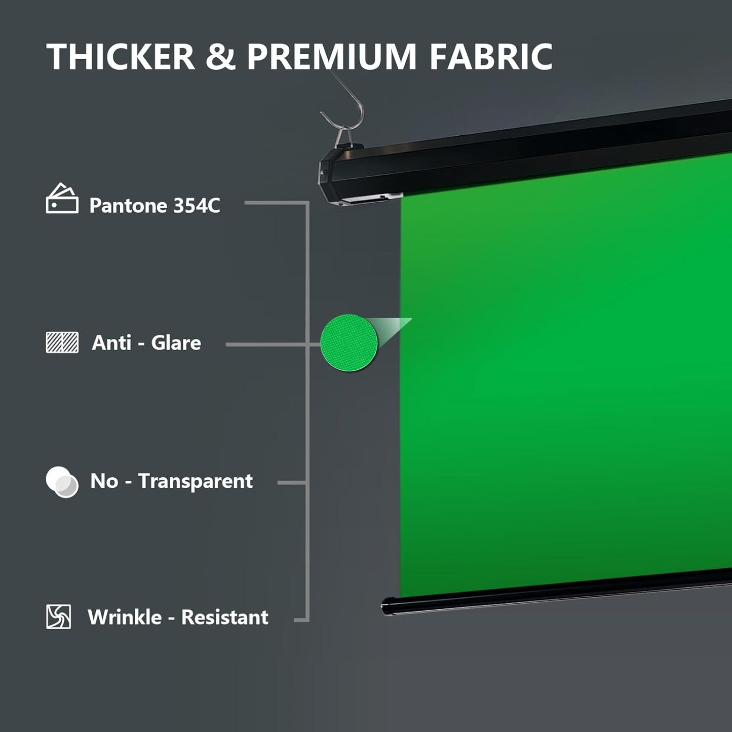 RAUBAY Motorized Pull Down Green Screen - 59.8" x 86.6" Collapsible Wall-Mount Background for Professional Video Production, Chroma Key Backdrop for YouTube, TikTok, Streaming, Video Conferencing