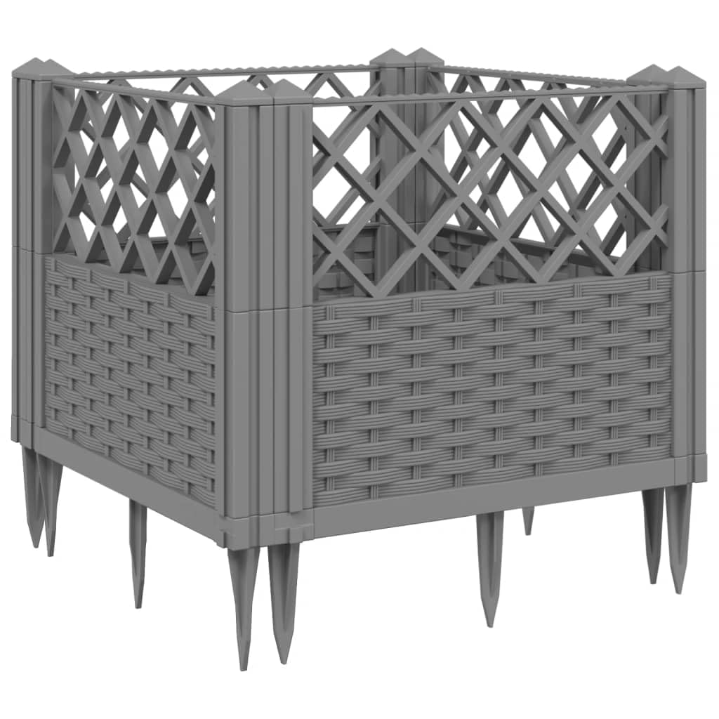 Logeirevo Garden Planter Box with Pegs, Outdoor PP Raised Garden Bed Planter for Vegetables, Grass, Lawn, Yard, Light Gray 17.1"x17.1"x17.1" PP,-1195