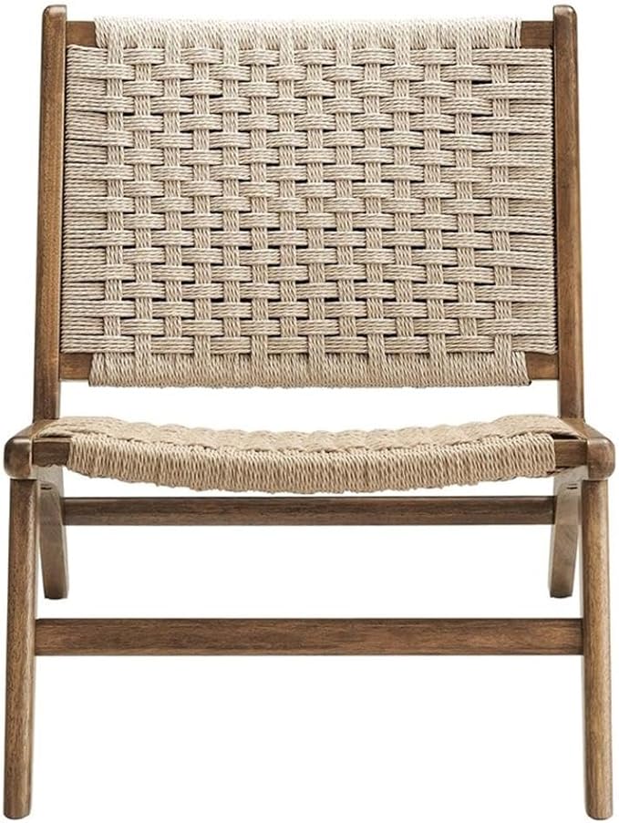 Modway Saoirse Woven Rope Wood Accent Lounge Chair in Walnut Natural