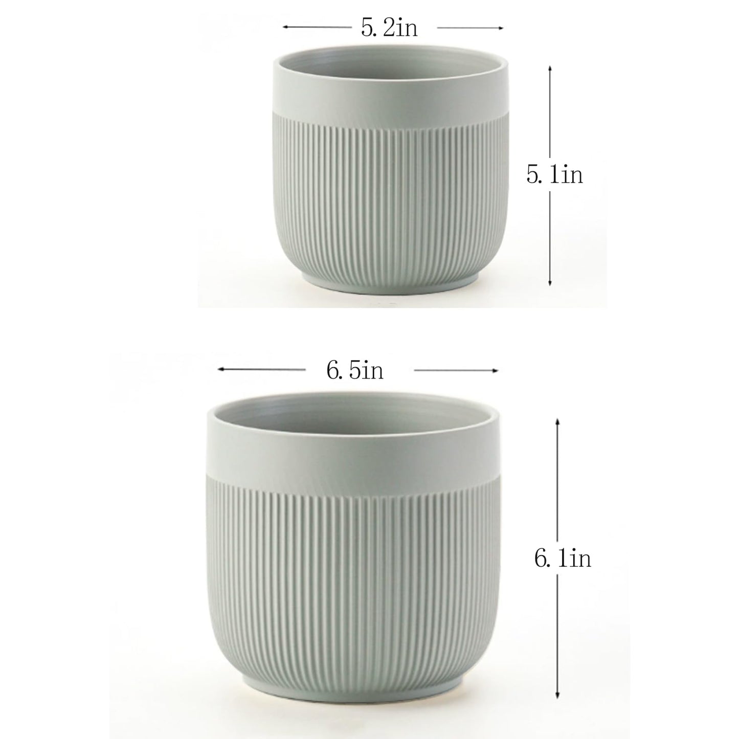 Puoyikt Ceramic 5.2+6.5 inch Planters, Modern Home and Office Flowerpot, Indoor and Outdoor Flowerpot with Drainage Hole (Grey)