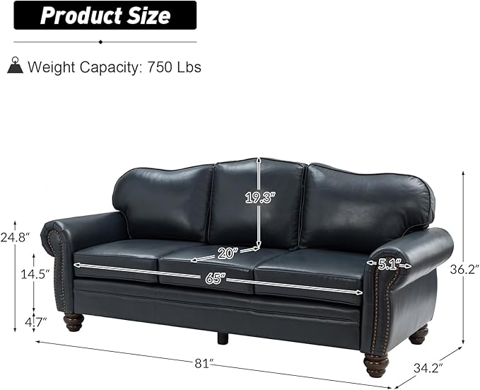 Classic 3-Seater Sofa with Premium Leather Upholstery, Stylish & Comfortable