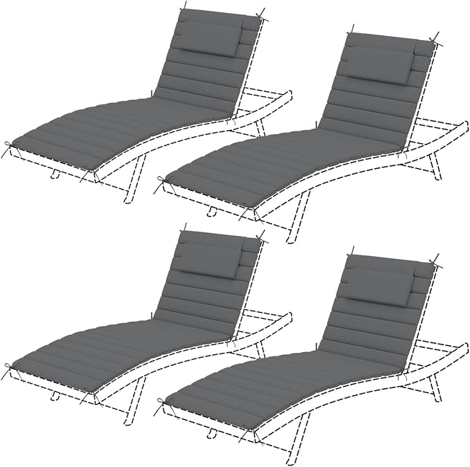 Sundale Outdoor Olefin Quilted Lounge Cushion Set of 4, Patio Foldable Chaise