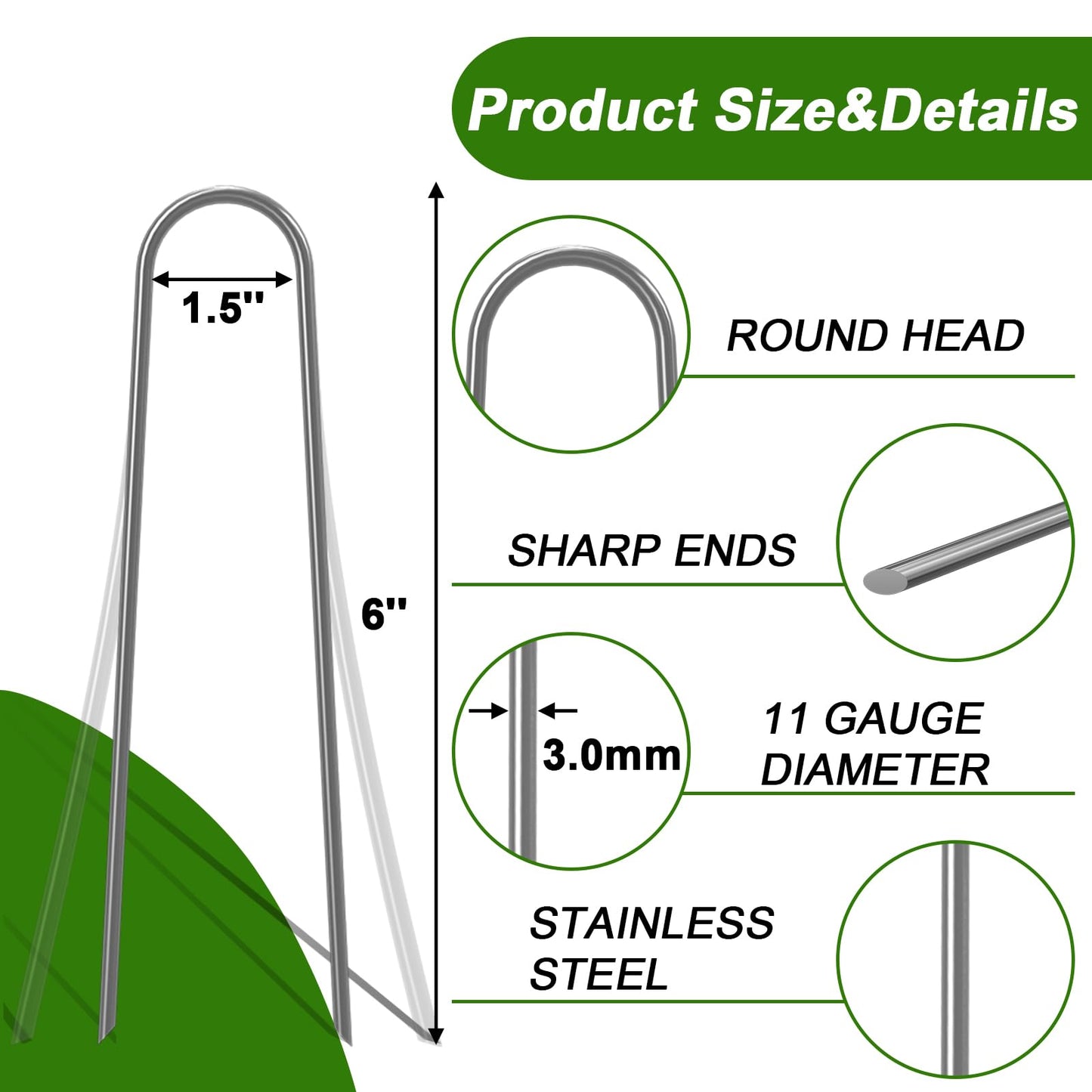 AAGUT 16 Pack Garden Landscape Staples 6 Inch Soaker Hose Stakes 11 Gauge Drip Line Irrigation Stakes Water Hose Hooks Galvanized Lawn U Pins Sod Nails for Chicken Wire, Drip Tubing, Dog Fence