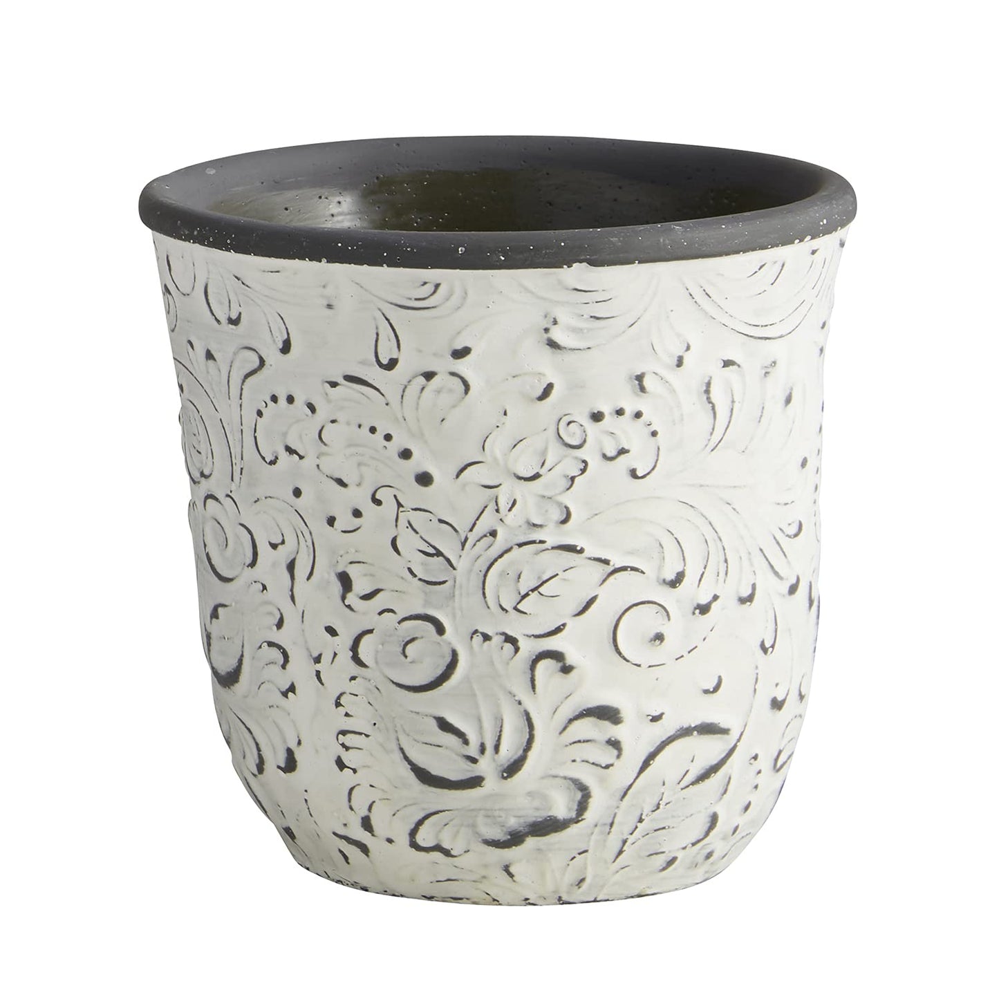 47th & Main Terracotta Planter Pot, 5.1" Tall, White Carved