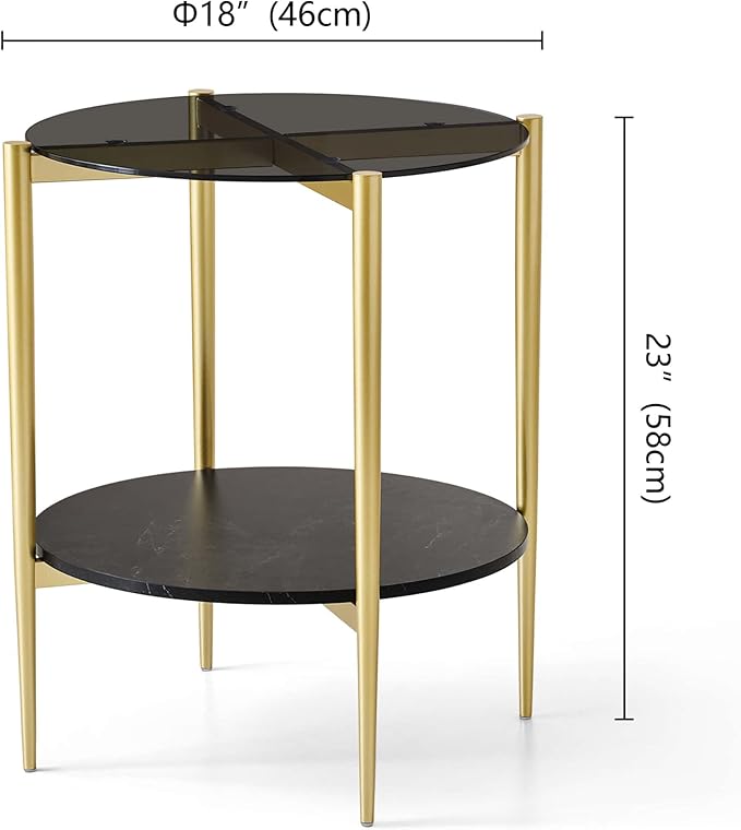 LumFurn Round Glass End Table, Mid-Century Modern Design Sofa Table