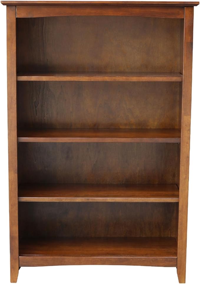 Solid Wood Bookcase 48" High, Adjustable Shelves, Parawood Construction