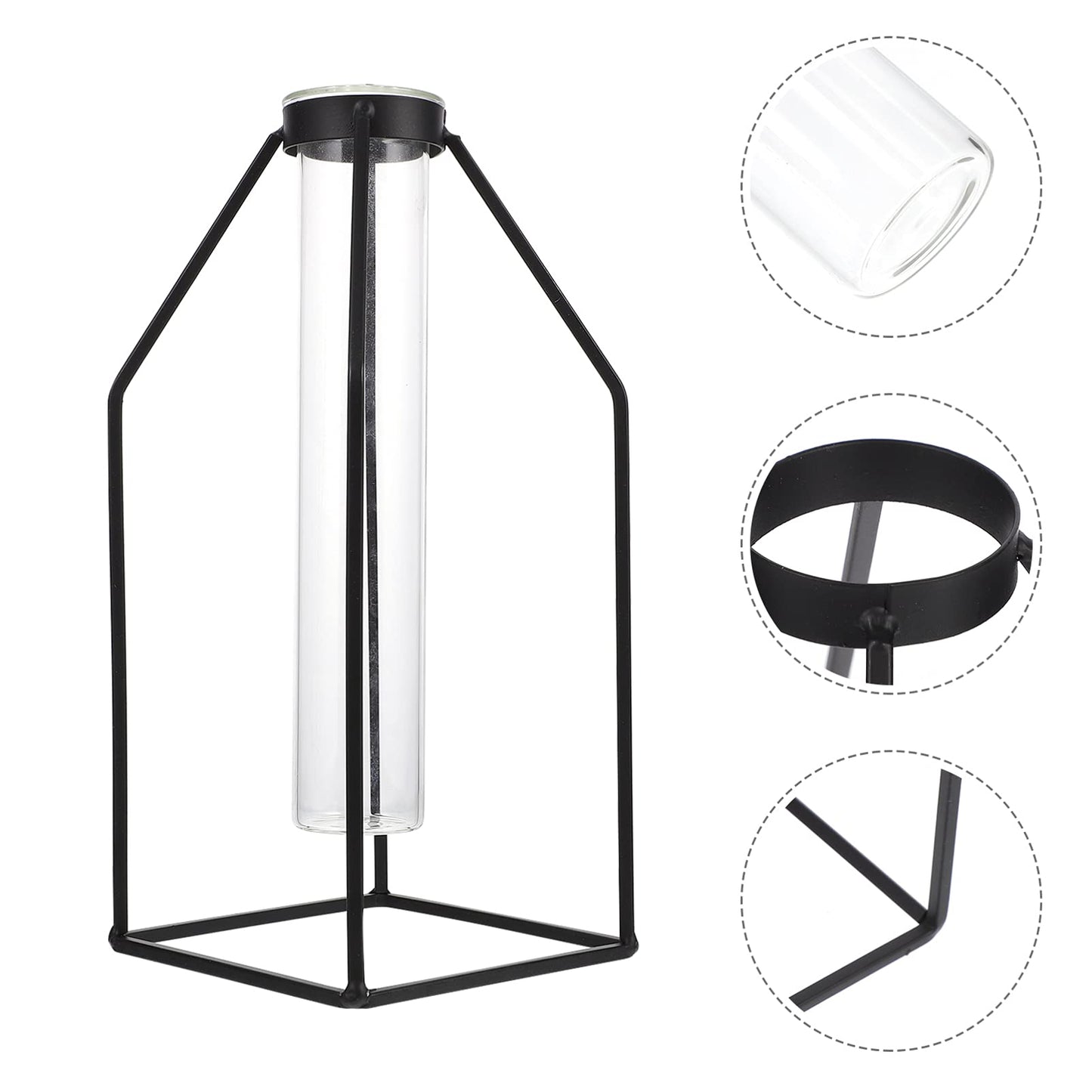 ULTNICE Hydroponic Glass Vase with Wrought Iron Frame 9.44X3.93X3.54In Office Plant Decor Modern Minimalist Planter Terrarium Container