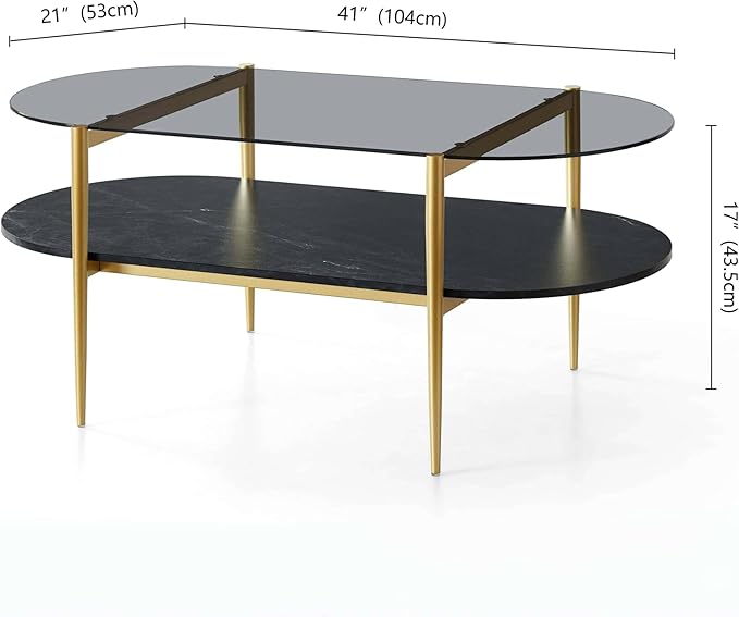 LumFurn Oval Glass Coffee Table, Mid-Century Modern Design, L41 x W21 x H17 inch