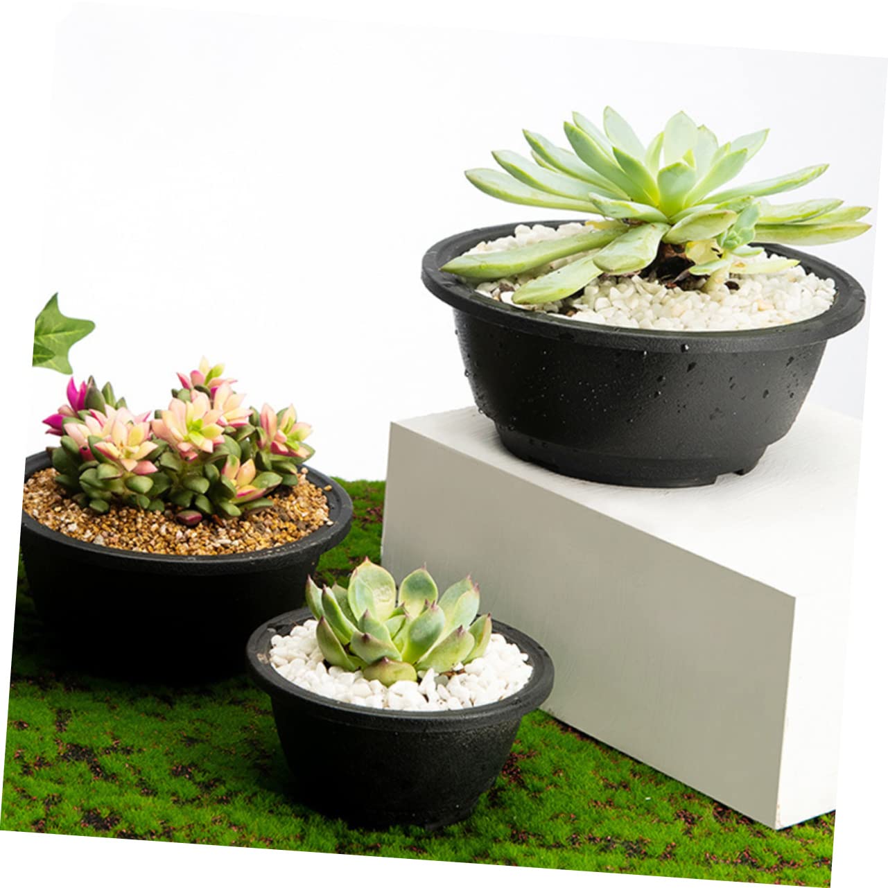 KONTONTY 6.10 Inch Shallow Plastic Succulent Planter Set of 6 Hollow Bottom Lightweight Flower Pots for Indoor Outdoor Gardening and Plant Containers