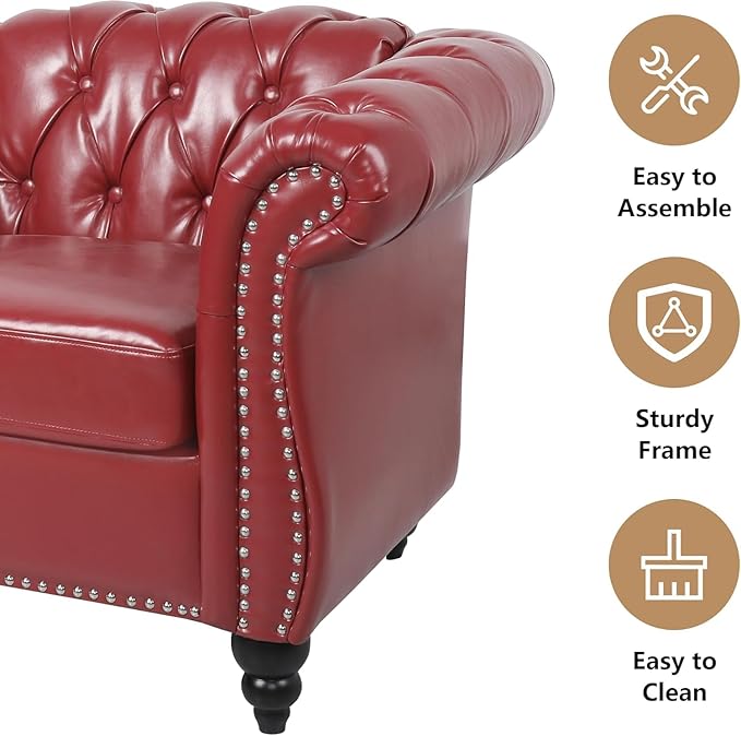 Mid-Century 2 Seater Sofa, Faux Leather Loveseat