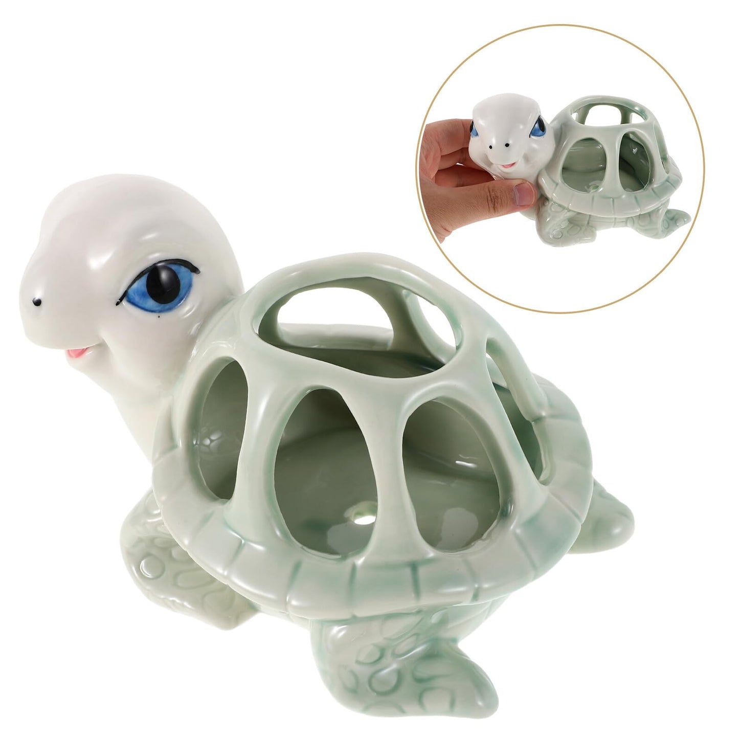 Housoutil Ceramic Animal Succulent Planter Pot Small Cute Turtle Shape Porcelain Mini Manual Planter for Indoor Desk Decoration
