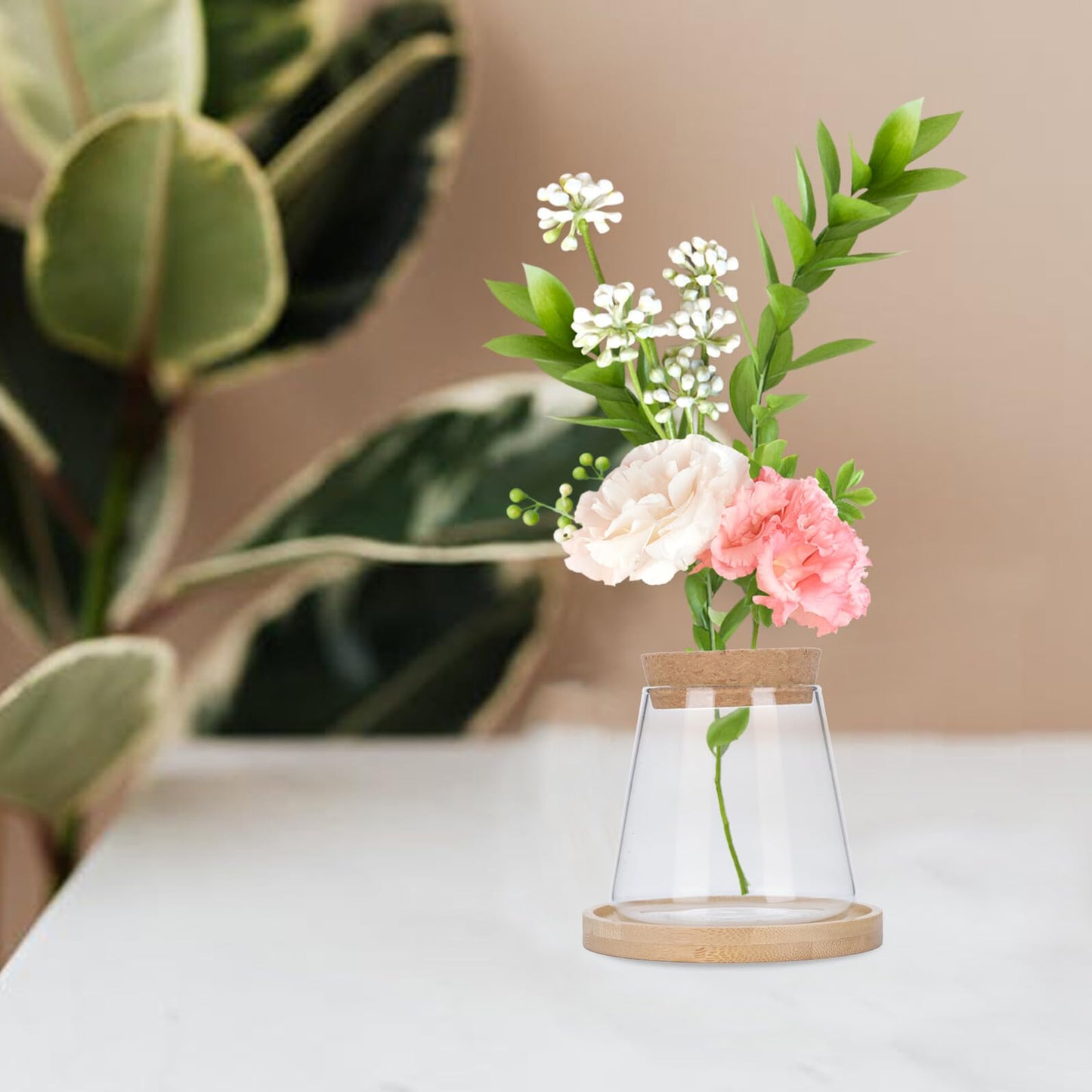 Beaupretty Hydroponic Glass Vase with Wooden Stand, 1-Set Ecological Bottle for Plant Propagation, Home and Office Gardening Terrarium Planter