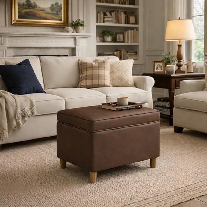 HomePop - Dinah 24" Storage Ottoman- Brown Faux Leather