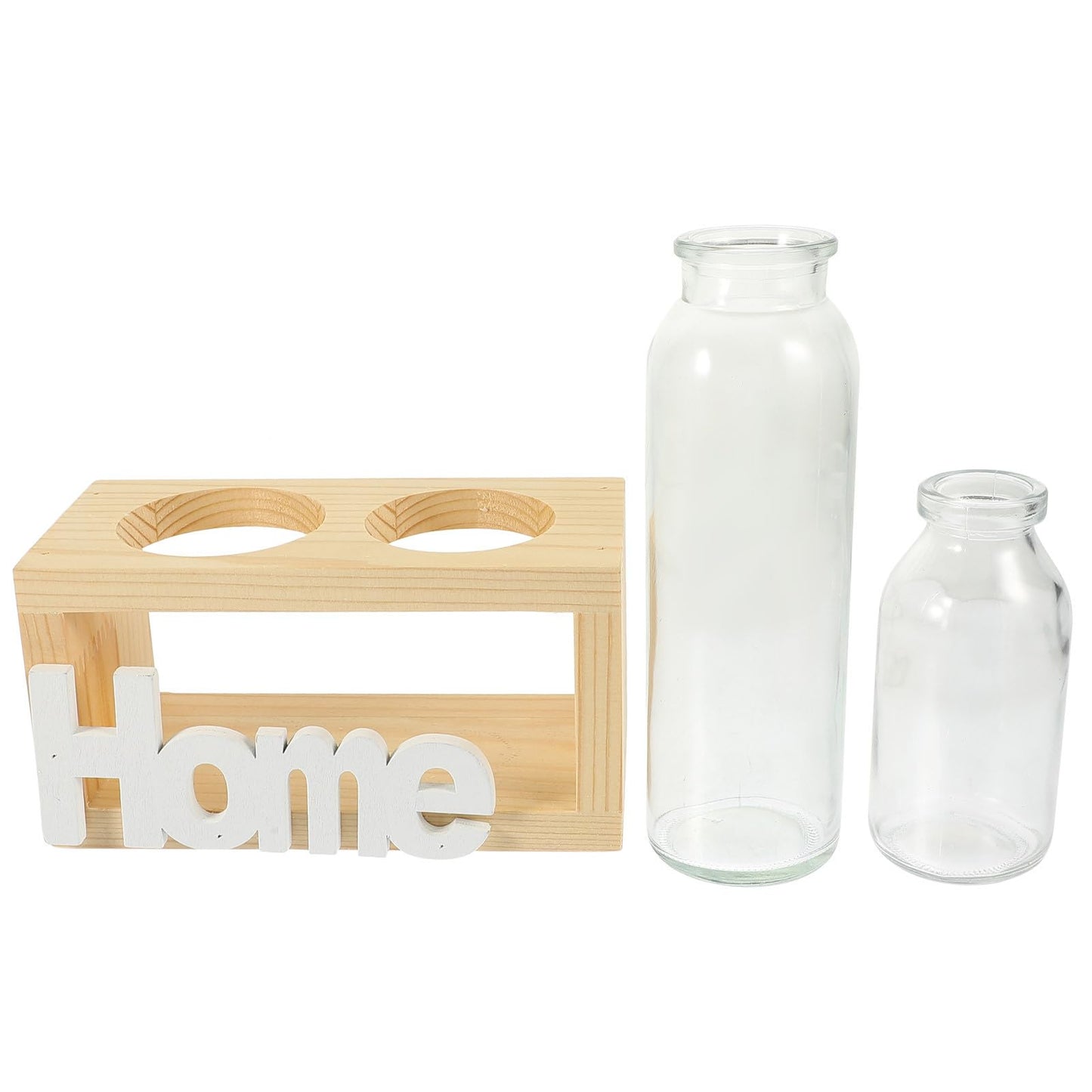 Abaodam Hydroponic Glass Vase with Wooden Rack, Nordic Style Plant Terrarium for Indoor Propagation and Home Décor, 2pcs Set Desktop Glass Planter for Hydroponic Plants