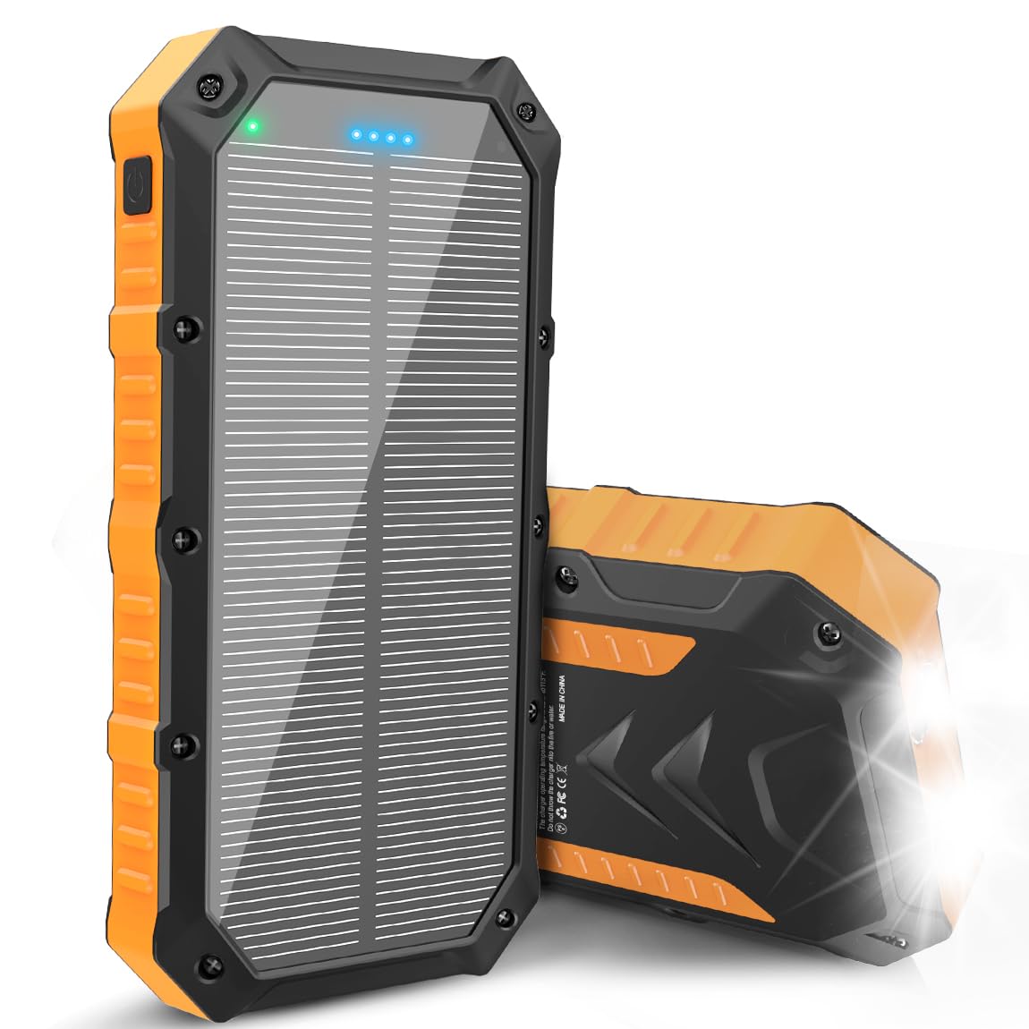 Solar-Power-Bank-Portable-Charger-42800mAh Solar Phone Charger with 4 USB Ports/LED Flashlight Fast Charge USB C External Backup Battery Pack Compatible with iPhone Tablet, for Outdoor, Camping