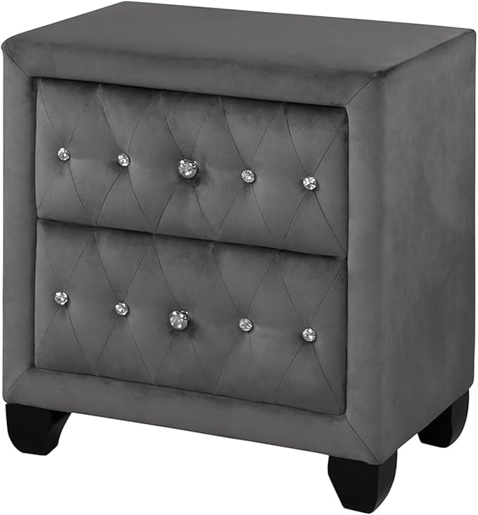 Sophia Modern Style Crystal Tufted 2-Drawer Nightstand Upholstered