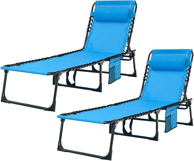Folding Chaise Lounge Chair Bed Set of 2