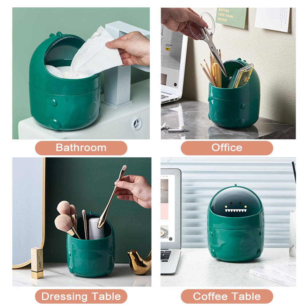 TIE-DailyNec Desktop Trash Can with 90 Trash Bags, Cute Trash Can Creative Waste Basket Storage bin, Plastic Garbage Can for Kitchens Offices Bathrooms Dressing Table (Green)