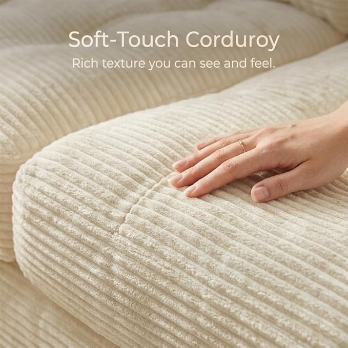 85" Corduroy 3 Seater Sofa in a Box, High-Density Foam Couch, No Assembly