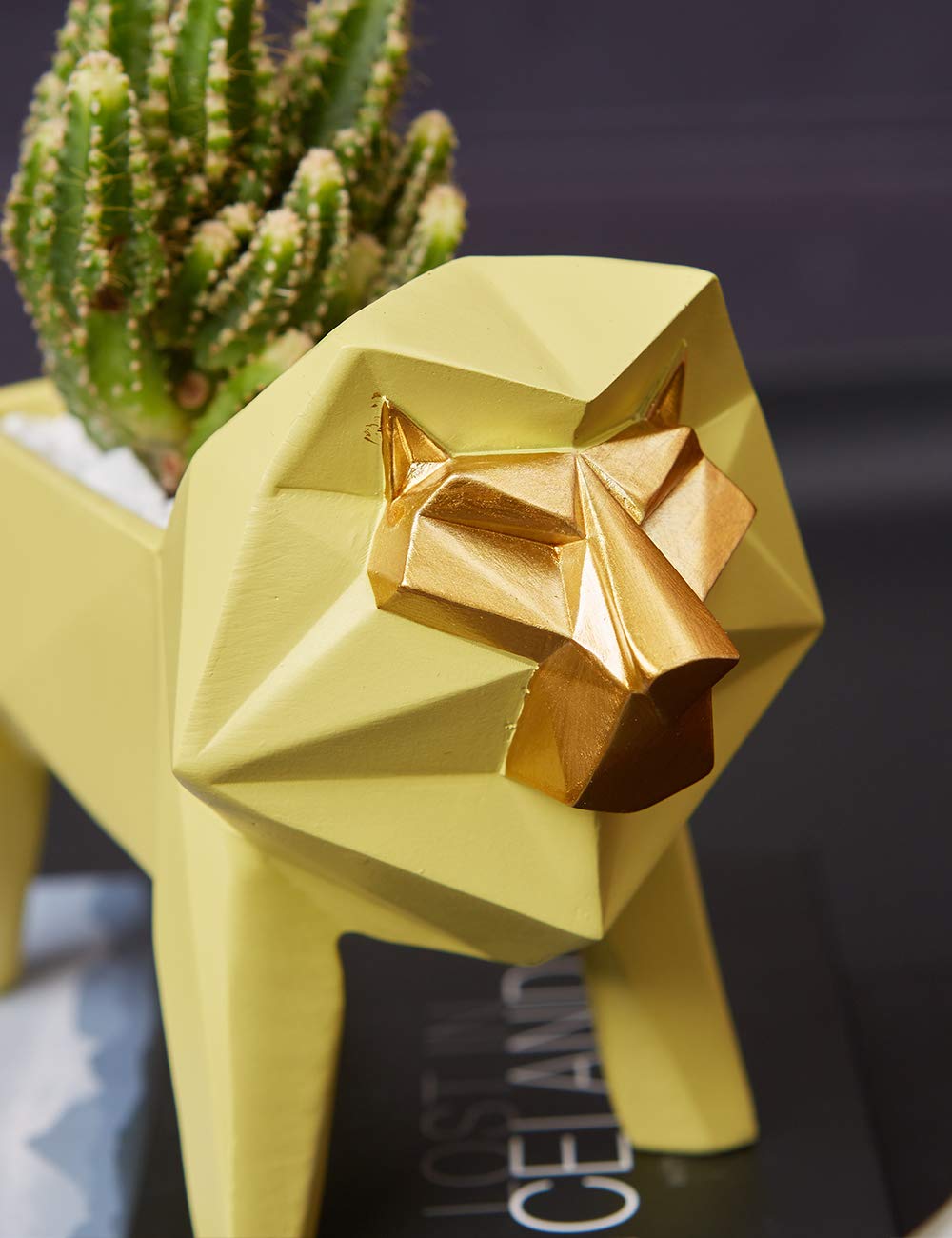 HAUCOZE Lion Statue Planter Succulent Pot Modern Animal Sculpture Home Decor Gift for Living Room Office 6.1 Inch