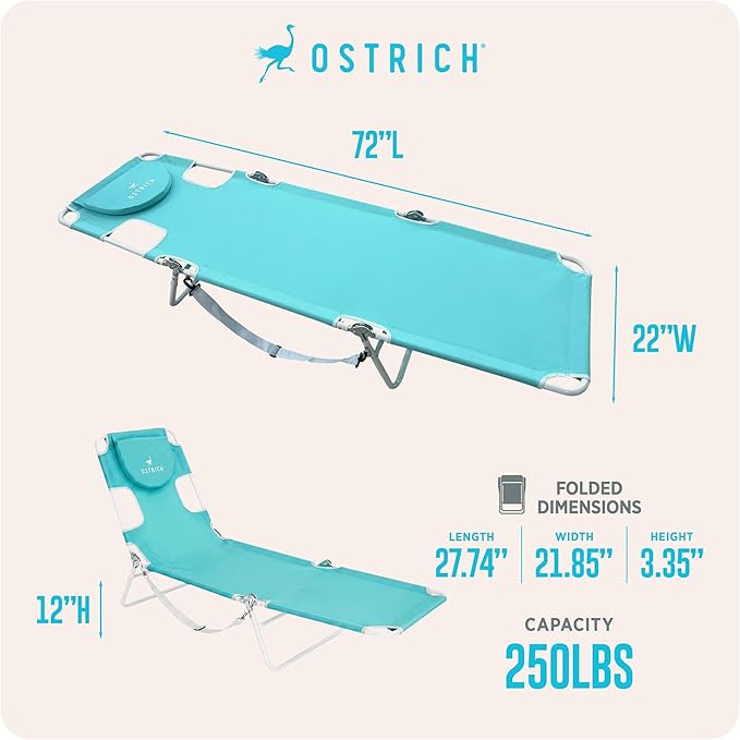 Ostrich the Original Chaise 72 x 22 Inch Lounge Portable Reclining Lounger
