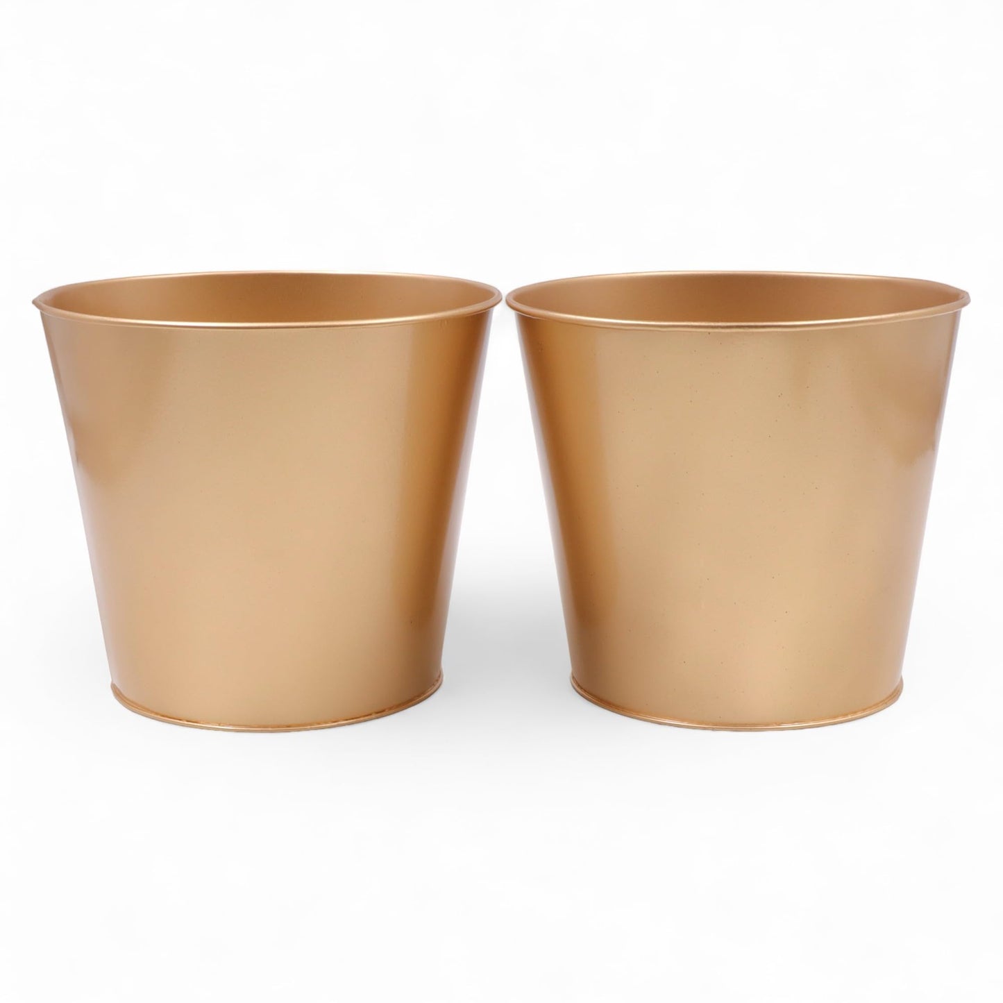 Hosley Set of 2 Gold Bucket/Pots with PVC Liner, 6.5" Dia x 6" H Ideal Gift for Floral Arrangements Wedding Home Office Party DIY Indoor Outdoor Garden Patio