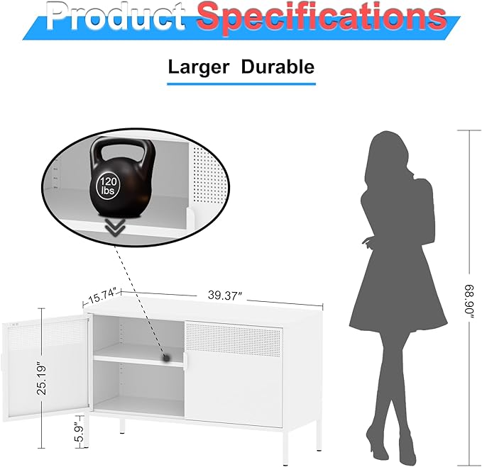 Washsemba 2 Door Storage Sideboard, Metal Storage Cabinet