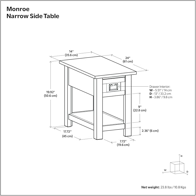 SIMPLIHOME Monroe Narrow Side Table – 14 inch Wide Solid Acacia Wood Narrow End