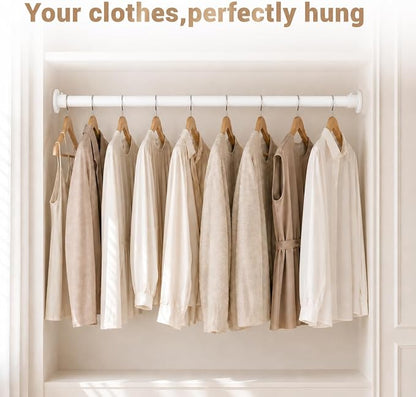 Closet Rod Adjustable 17 to 28 Inch, 1-1/4” Diameter, Closet Rods for Hanging Clothes, Stepless Metal Heavy Duty Hanging Rod for Closet Wardrobes Laundry RV (White)