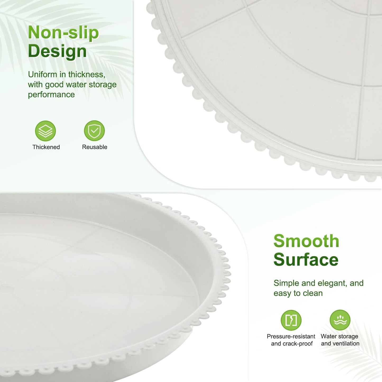 M METERXITY 2-Pack Plastic Plant Saucers, 6.6 Inch ID Round Plant Pot Water Trays for Indoor/Outdoor, Flowerpot Drip Tray [7.7 Inch OD, White]