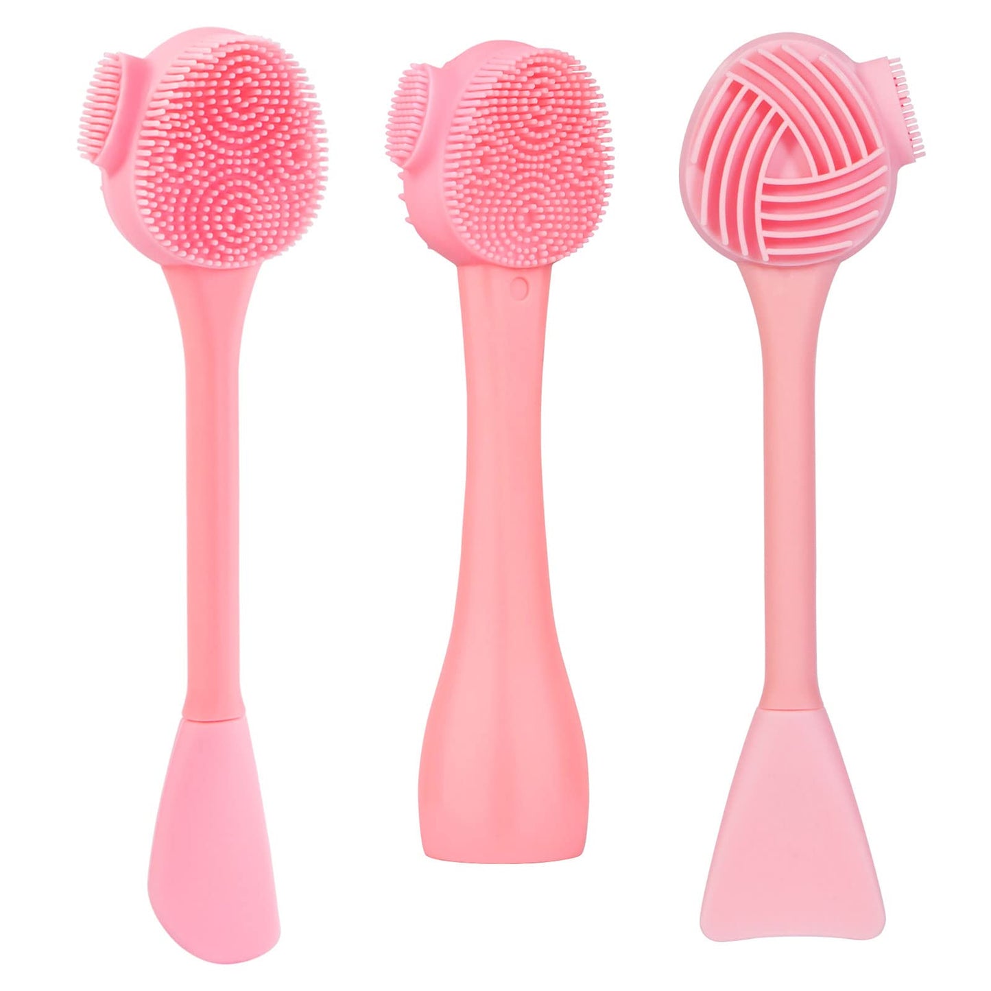 Silicone Facial Cleansing Brush 3 Pack, Beomeen 4 in 1 Handheld Face Scrubber for Deep Gentle Exfoliating, Double-Ended Face Wash Scrub Brush for Face Skincare and Massage (Green)