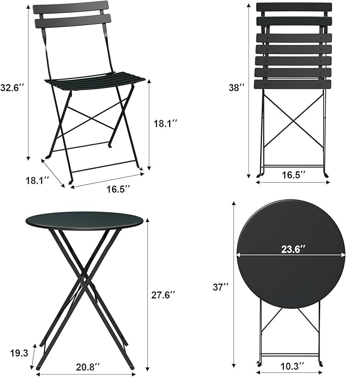 3-Piece Folding Bistro Set, Outdoor Patio Furniture Set