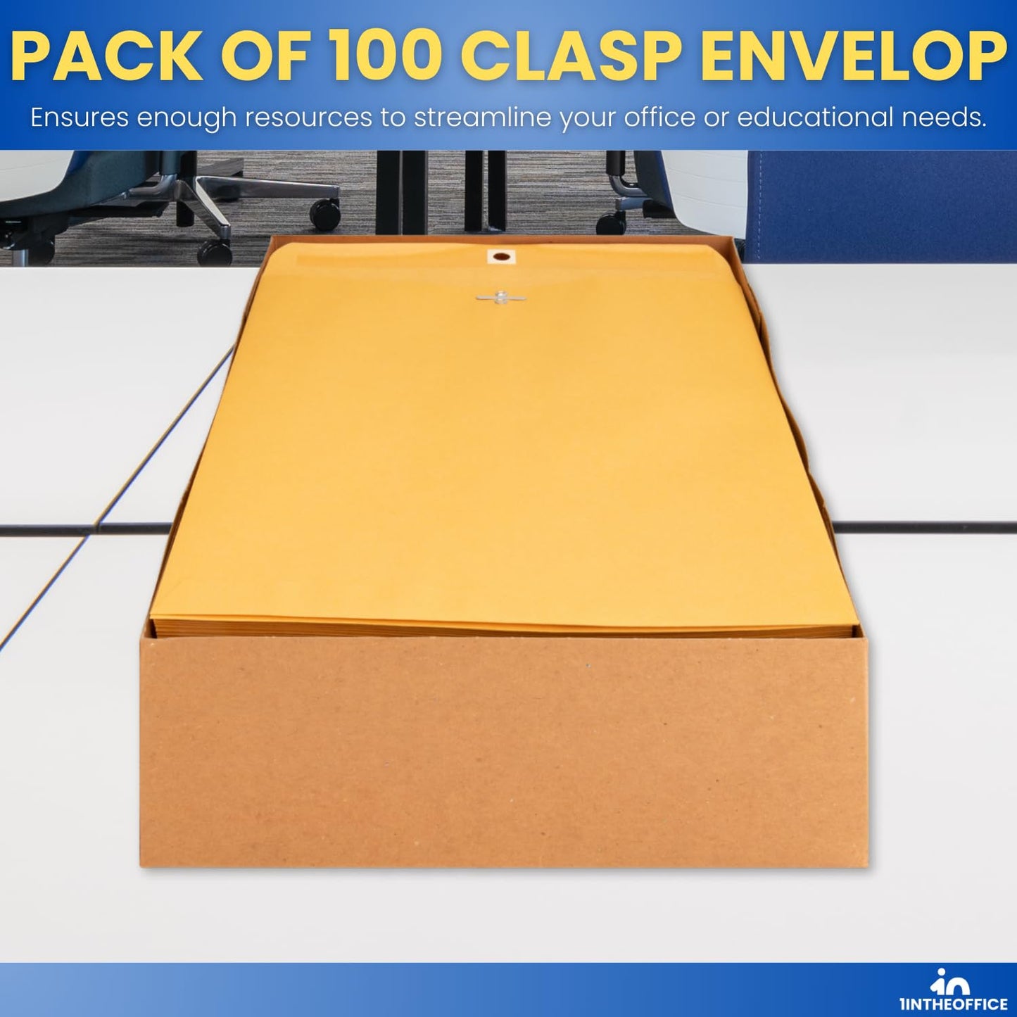 1InTheOffice Brown Envelopes 6x9, Manilla Envelopes with Clasp, Gummed Flaps, 100/Box