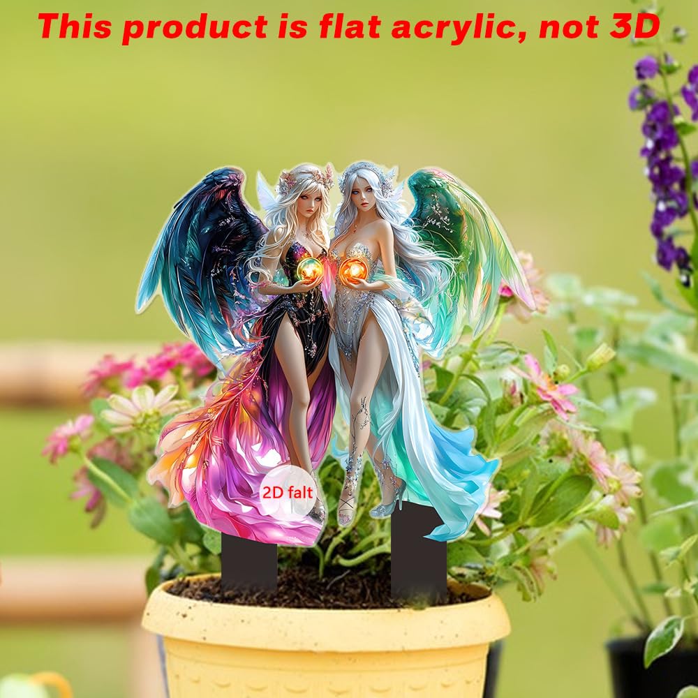 YUEYINGMG Garden Decor, Acrylic 2D Stake, Pot Plants Garden Yard Lawn Outdoor Fairy Statue Ornaments, Fairy Garden Accessories Decoration (Style C)