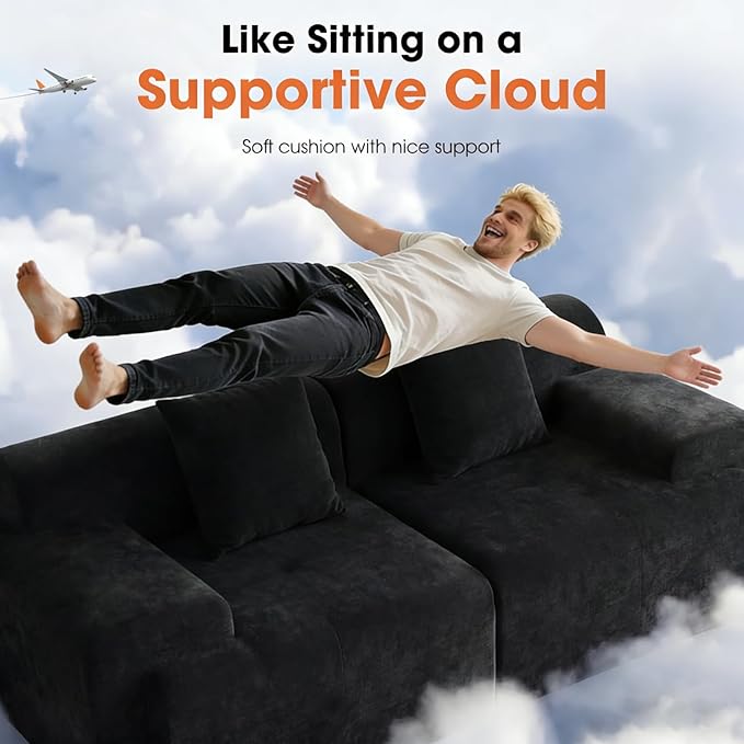 83.5" Boneless Loveseat with 2 Ottoman, Cloud Comfy Sofa Bed, Modular Sofa
